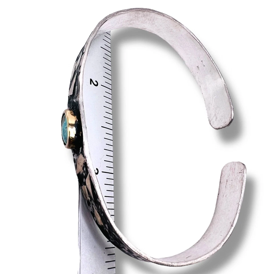 Real Blue Turquoise Gemstone 14k Gold Accent 925 Sterling Silver Cuff Bracelet - Image 4 of 4