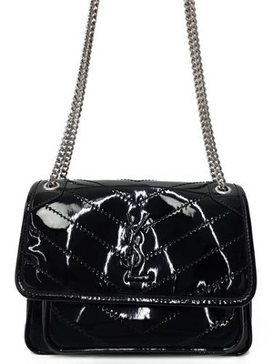 SAINT LAURENT PARIS Niki Baby Chain Shoulder Bag 633160 Patent Leather Black