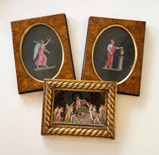 Set of 3 18th Century FRAMED ANTIQUE HAND COLORED ETCHINGs Florentine hand frame