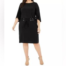 MSK Plus Size Belted Tulip-Sleeve Dress Black Women’s Sz 2X