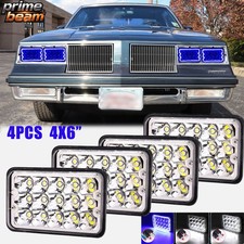 4x6 Led Headlights Blue Halo Drl Hi-lo Beam Fit Oldsmobile Cutlass Supreme 80-88
