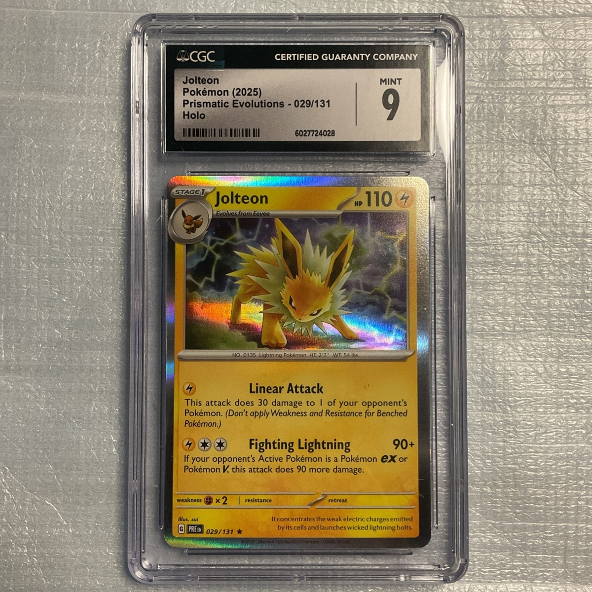 CGC 9 - 2025 Jolteon from Prismatic Evolutions #29 Holo Minty Slab