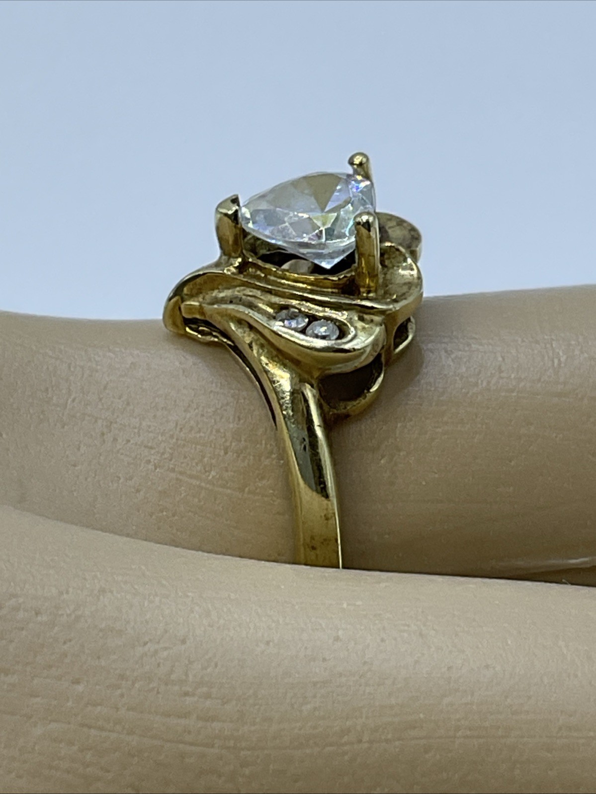 VINTAGE HANDMADE Solid 10K Yellow Ring Mystic CZ … - image 9