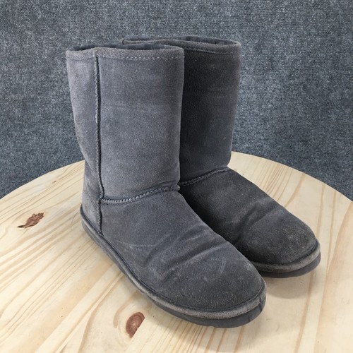 Bearpaw Winter Snow Boots Womens 11 Elle Short Gray Suede Mid Calf Sheepskin - Picture 3 of 18
