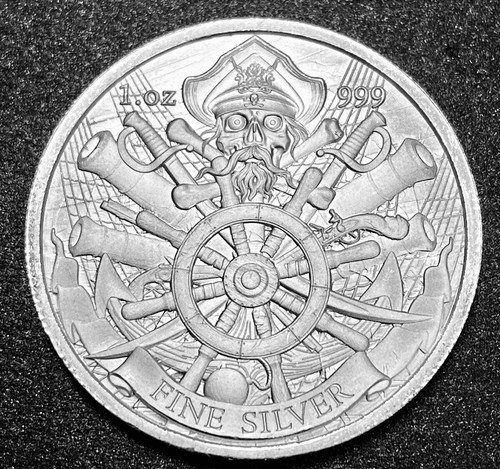 Lingotes de plata fina .999 diseño Dead Men Tell No Tales 1 OZ redondo $ - Imagen 2 de 2