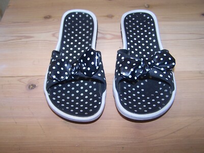 Women's Polka Dot Bowknot Slippers Casual Slides Flats Beach Sandals SZ 6