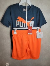 N43 New Puma 2pc Jersey Ss Tee Mesh Short Set Size Boys 5