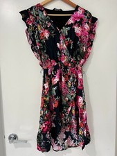 Decjuba Floral Short Sleeve Wrap Mini Dress Black Pink Size 10