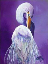 Glass Tile Backsplash Susan Libby Egret Wildlife Art Mural SLA010