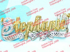 PERSONALIZED 14K GOLD PLATED NAME PLATE NECKLACE W/CHA ANY NAME 2TONE US SELLER