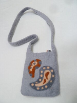 Wool Felt Crossbody Bag Purse Bohemian Zipped Handmade Grey Made in Nepal