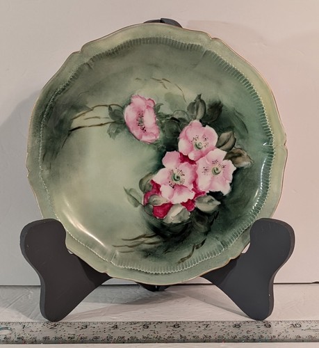 Theodore Haviland Limoges France 8.5" Plate Green Floral Gold Scalloped Edged