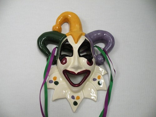 Vintage Joker Jester Signed Carol New Orleans Ceramic Vintage Wall Mask - Picture 2 of 4