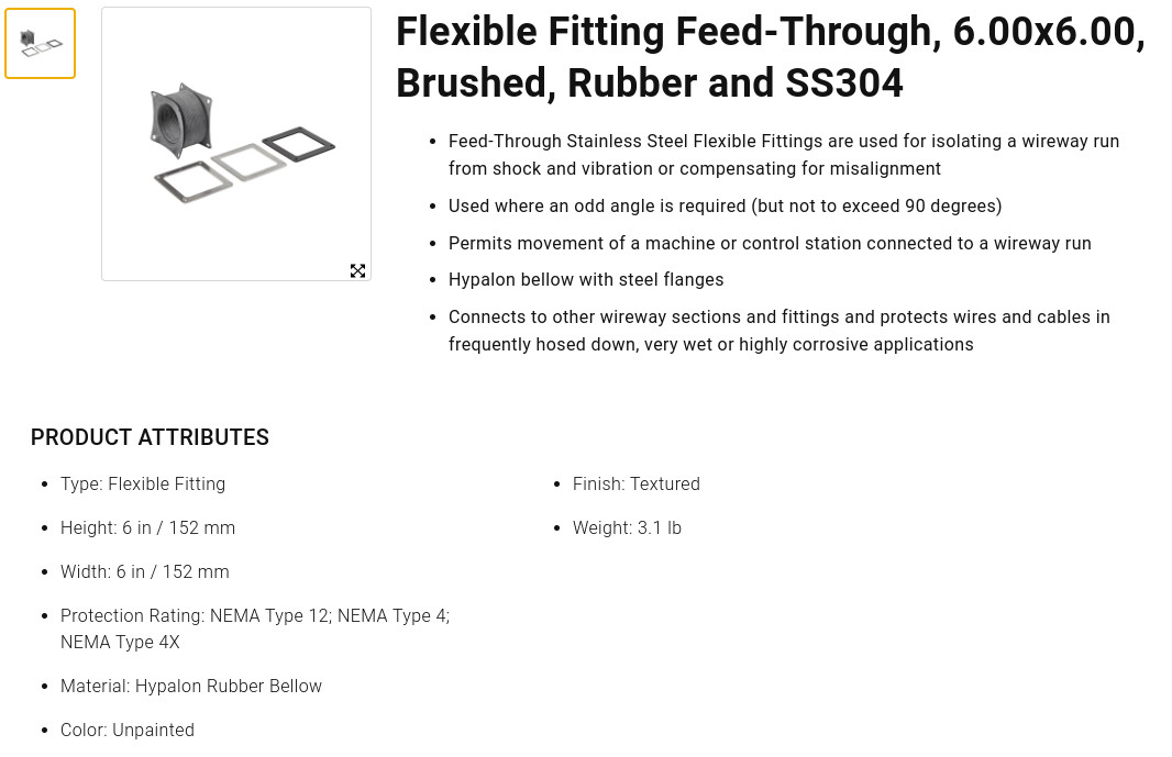 nVent Hoffman F66WFFSS Flexible Fitting, 6.00x6.00, New Free Shipping