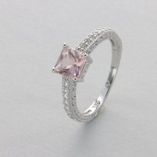 Square Rose / Pink MORGANITE Ring - 925 STERLING SILVER Rhodium 204e