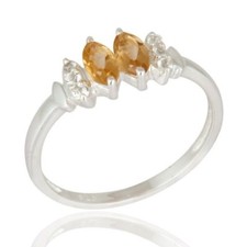 Natural Citrine White Topaz 925 Sterling Silver Ring Gemstone Jewelry