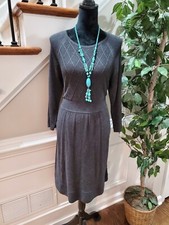 New Directions Gray Rayon Round Neck Long Sleeve Knee Length Sweater Dress  XL