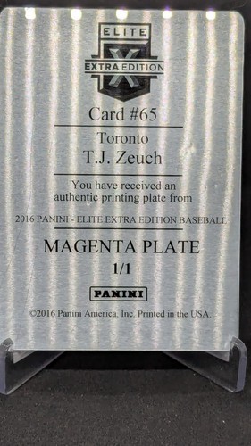 2016 Panini Elite Extra Edition TJ Zeuch Magenta Print Plate 1/1 - Picture 2 of 2