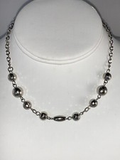 Silver Tone Choker/Child Size Necklace With 9 Silver Tone Beads NA37