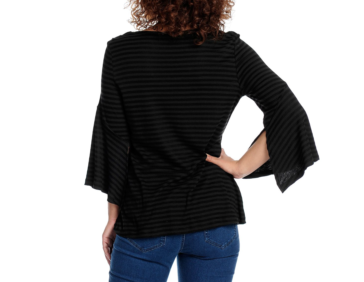 ONE WORLD WOMEN'S BLACK BELL SLEEVE EMBELLISHED KEYHOLE TOP PLUS Sz 1X