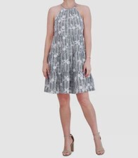 Eliza J Women's Black Embroidered Halter-Neck Tiered Dress Size 4