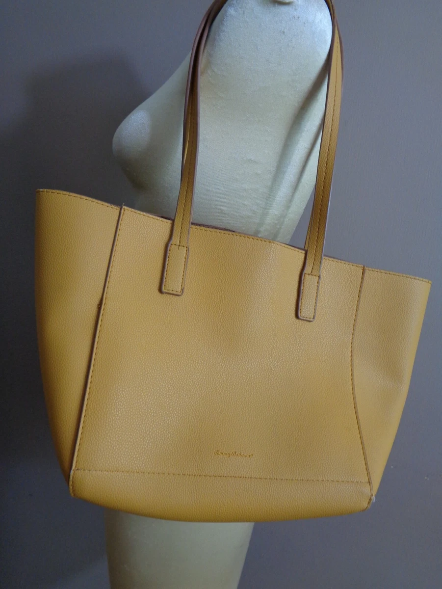 Tommy Bahama Tote Bag Reversible Yellow to Brown Vinyl Snap