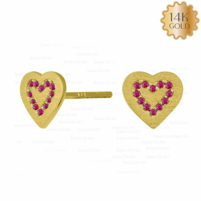 14K Gold 0,25 Kt Natürlicher Rubin Konzentrische Herzen Ohrstecker - Rubin Juli Geburt...