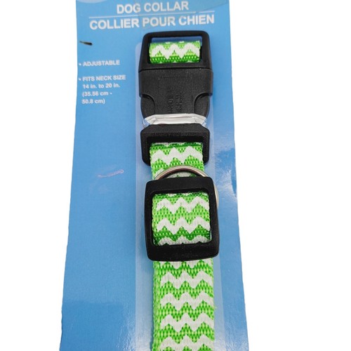 Size Medium Adjustable Dog Collar Nylon Lime Green & White Black Buckle 14"-20" - Picture 3 of 3