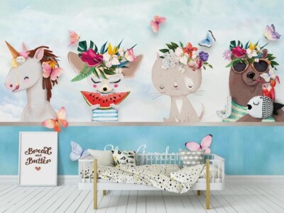3D Garland Cat Fawn ZHUA16759 Wallpaper Wall Murals Removable Self-adhesive Ann