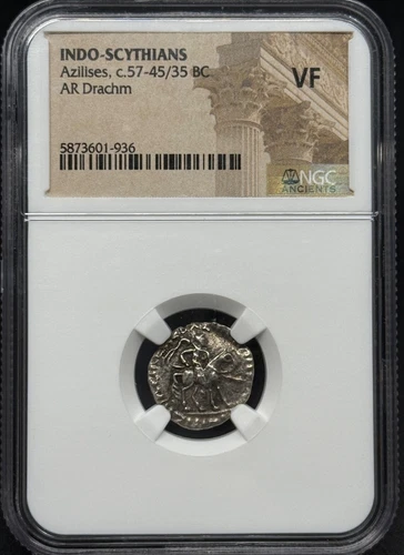 57-45/35 BC, Azilises, Indo-Scythians AR Drachm NGC Ancients VF