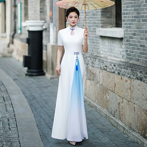 Chinese Traditional Hanfu Dress Women Summer Long Cheongsam Evening Qipao Gowns - Picture 2 of 12