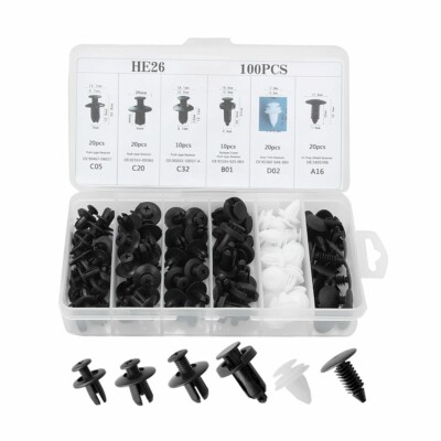 100Pack Universal Rivet Push Clips Retainer Fender Liner Fastener for Car 6 Size