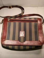 FENDI Vintage ,Very Rare Purse Avocado Green Striped Leather Trimed