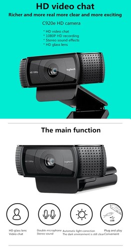 C920e HD 1080p Mic-Enabled Webcam Autofocus Camera Full HD Smart Chat Recording - Afbeelding 5 van 10