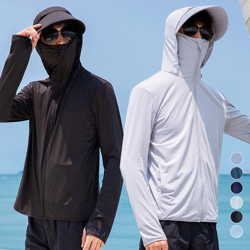 Mens Sun Skin Protection Hoodie Long Sleeve Outdoor Fishing Tops Summer UPF  50+