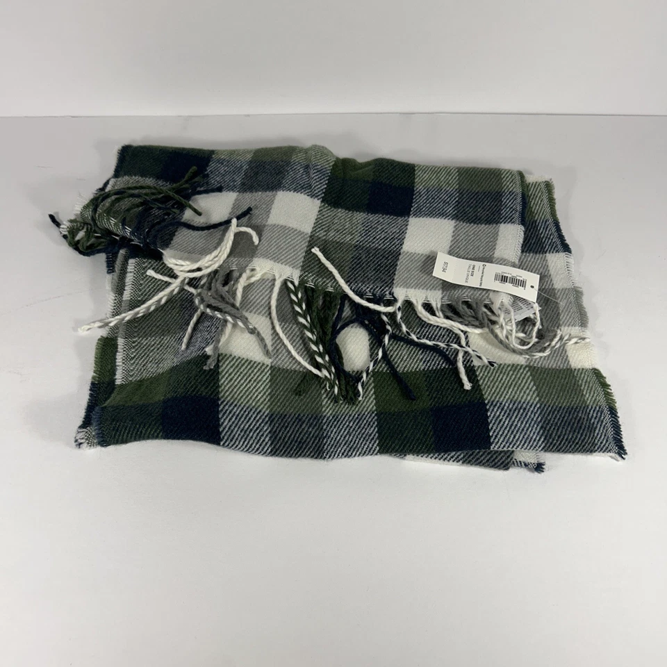 Bufanda antigua azul marino para hombre talla única verde flecos a cuadros nueva con etiquetas material suave Foto 4 de 4