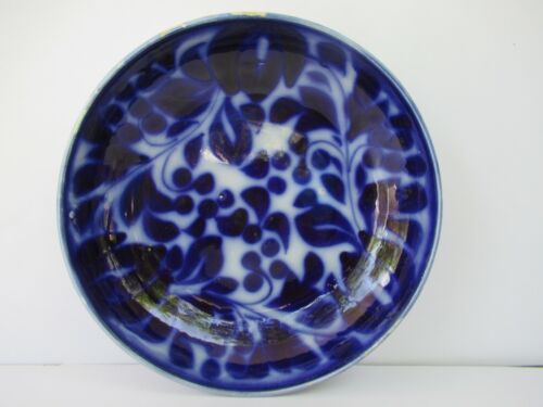 Ancien bol à fruits plat de riz à motif floral écoulement plaque bleue chargeurs bol à fruits anglais »F170 - Photo 1/6