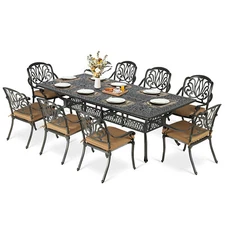 9-Piece Dining Set, Patio Funiture Table & Chairs Set w/ Large Rectangular Table