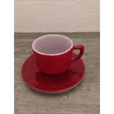 Hazel-Atlas Moderntone Platonite Burgundy Mini Child's Cup and Saucer Milk Glass