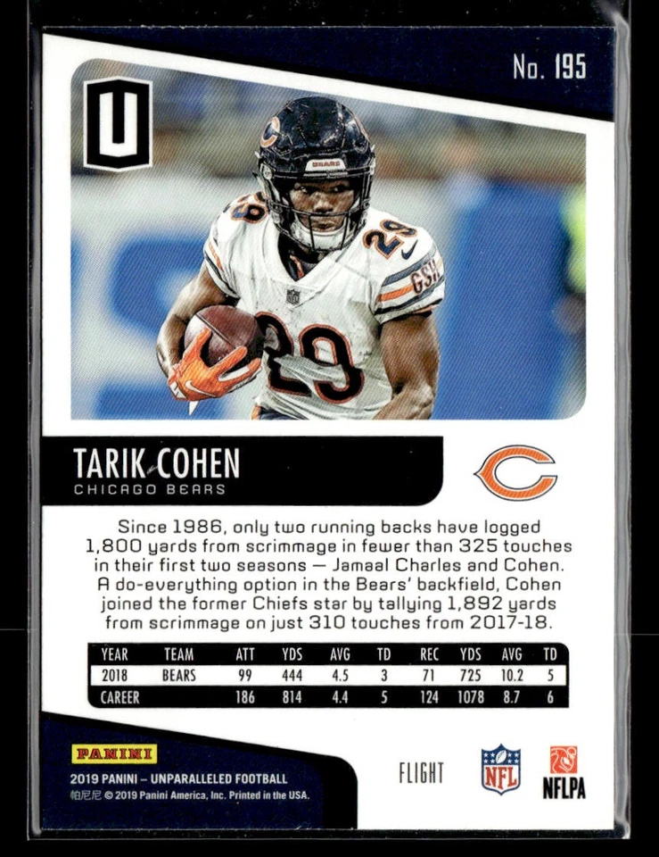 2019 Panini Unparalleled #195 Tarik Cohen Flight Card Chicago Bears - Image 2 of 2