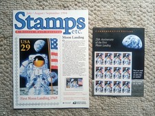 REDUCED: 1994 Stamps etc. magazine & full sheet 25th Ann. Moon Landing stamps