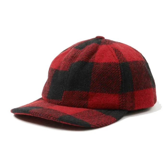 Crown Cap 1-46672 Buffalo Check Black/Red Wool Aviator Hat