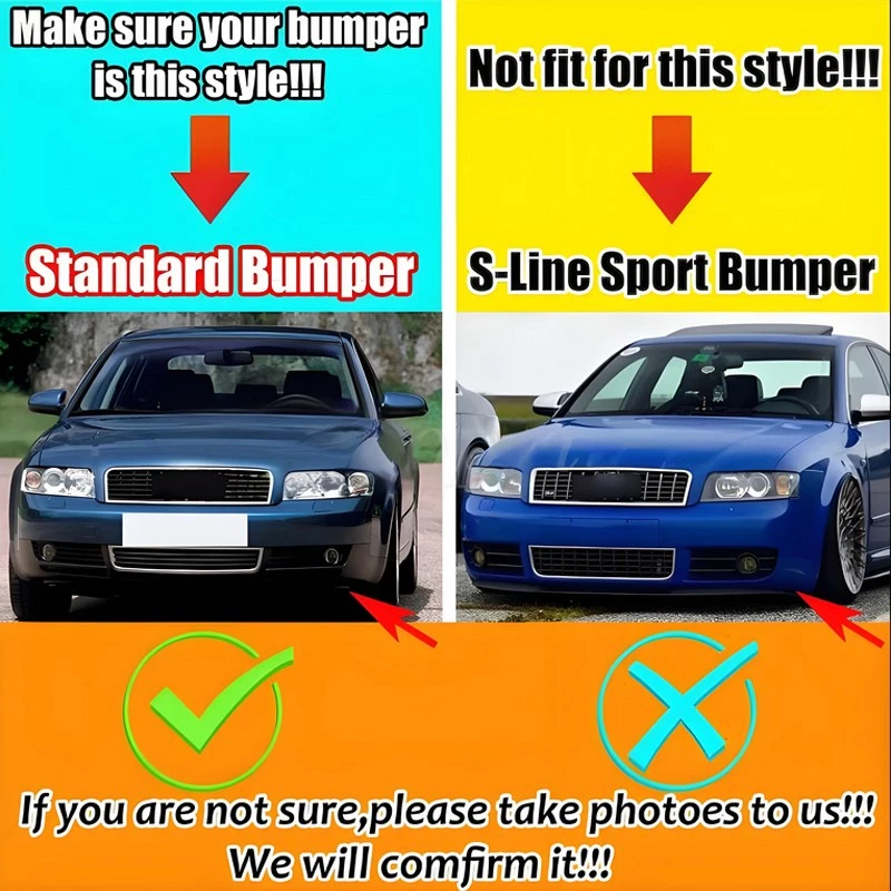 Honeycomb Style Black For Audi A4 B6 Upper Lower Grille Fog Light Grill 02-05 US - Image 4 of 4