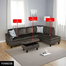 Grey Flannel 3-Piece Living Room Sofa Set