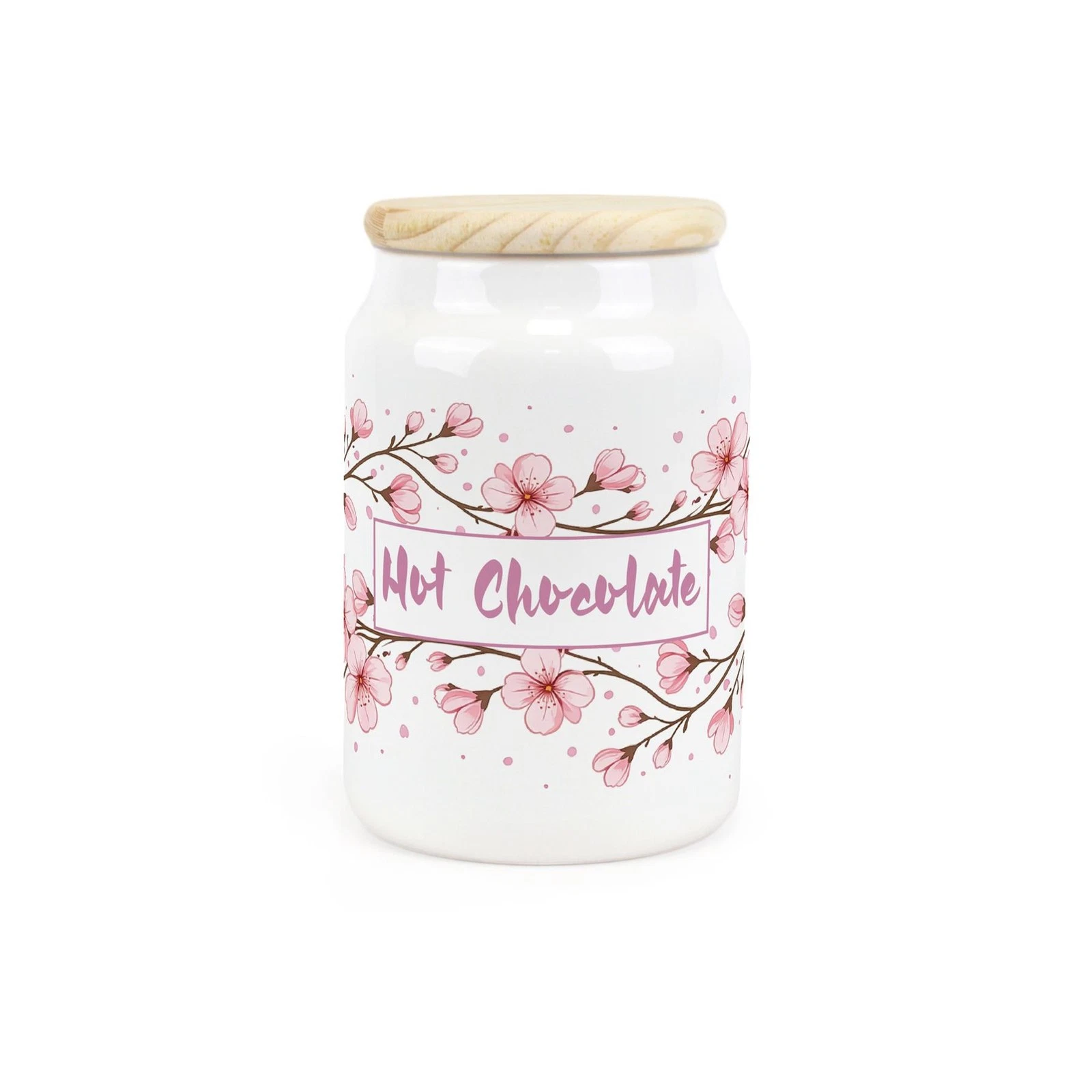 Cherry Blossom Hot Chocolate Canister - Pink Floral Ceramic Kitchen Storage Gift