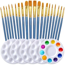 Artist Paint Brush & Palette Set - 20 Nylon Brushes (Assorted Sizes & Shapes)...