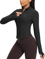 QUEENIEKE Women's Cropped Running Jackets - Zip Up Lightweight Athletic Yoga Gym