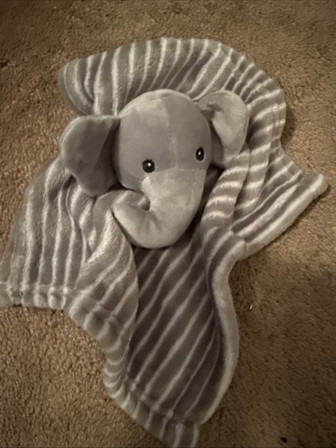 Lila and Jack Lovey White Gray Striped Elephant Security Blanket Rattle 11 X 11” - Picture 4 of 4