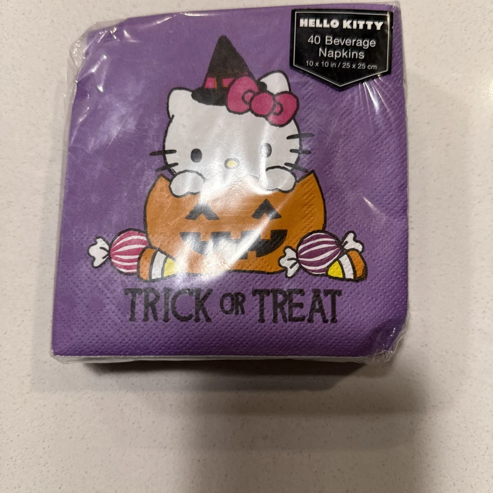 Servilleta de papel para bebidas Sanrio Hello Kitty Halloween paquete de 40 (120) 10"x10" 3 capas Foto 4 de 4
