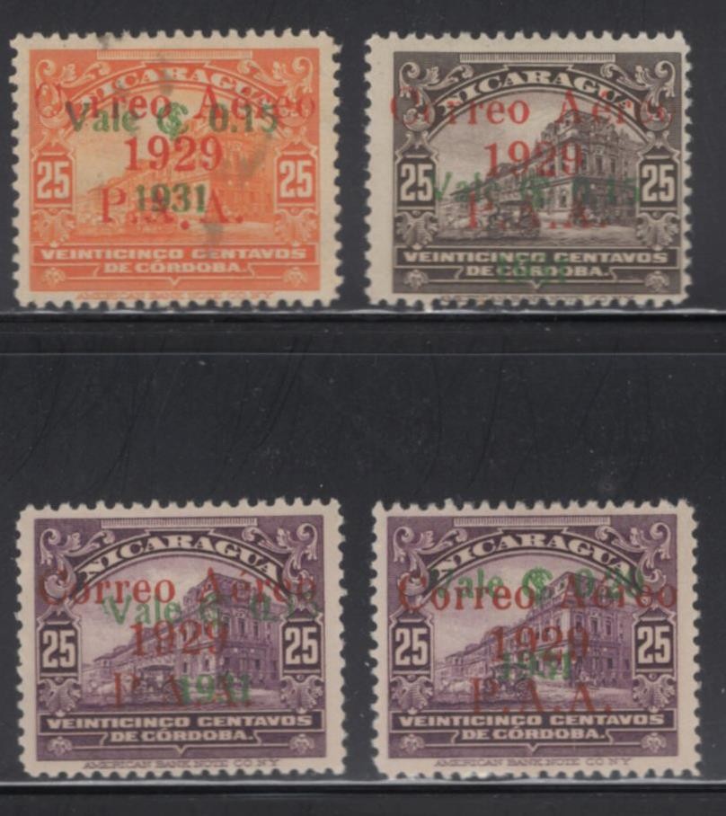 WC1_34262 M. NICARAGUA. Valuable 1931 air ovpt. mail set. Sc.C9-C12. MH w.seal
